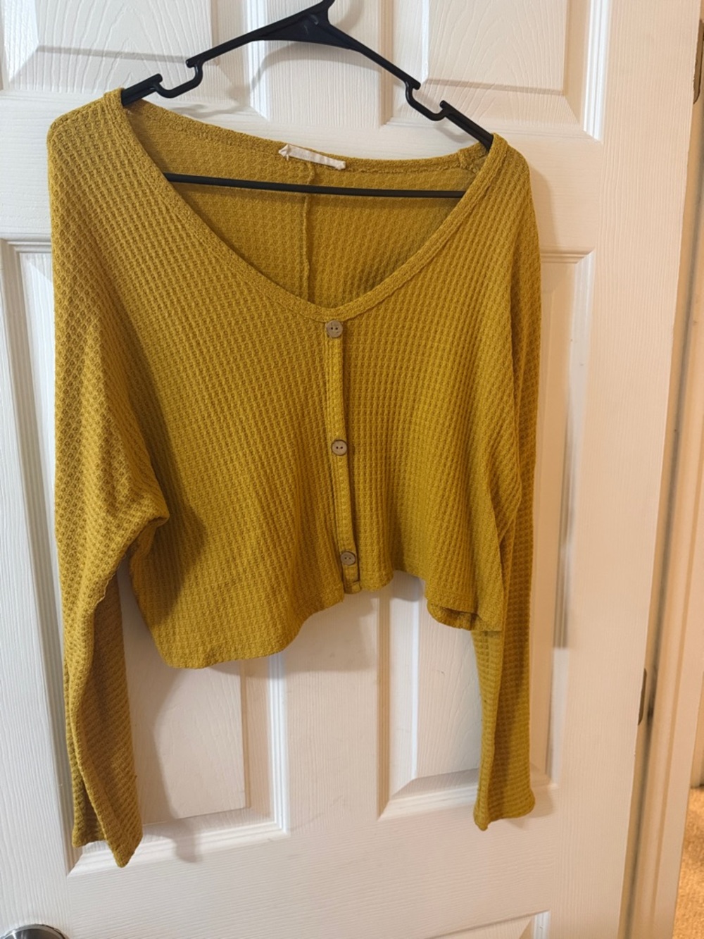 Caution To The Wind Golden Mustard Waffle Knit Top